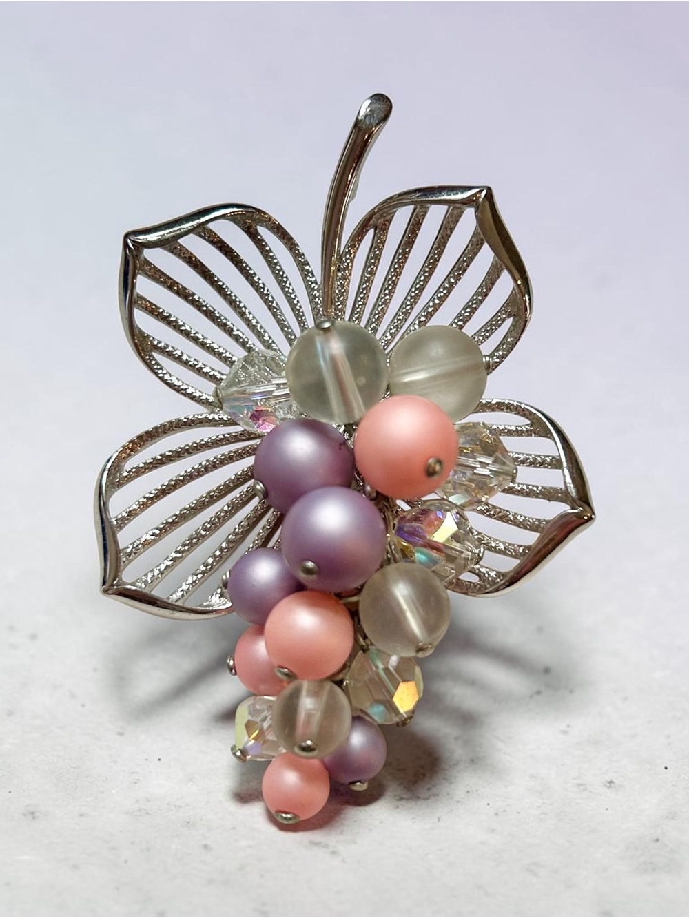 Vintage Parklane Flower Grape Cluster Cha Cha Beaded Brooch